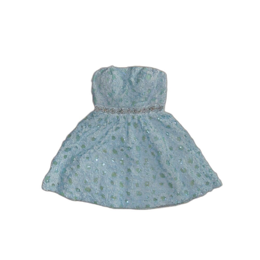 As U Wish Baby Blue 3D Floral Rosette Sequin Homecoming Dress - Size 7